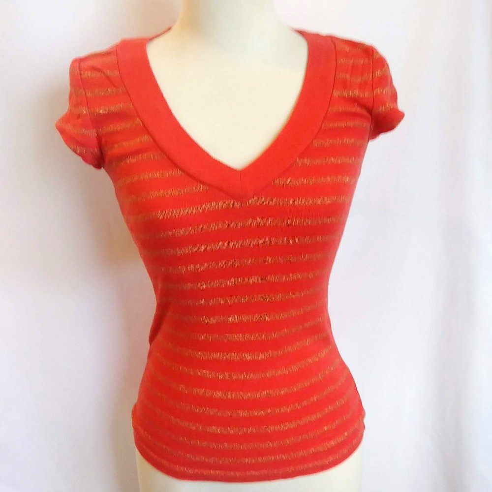 EXPRESS orange and glitter ribbed shirt
